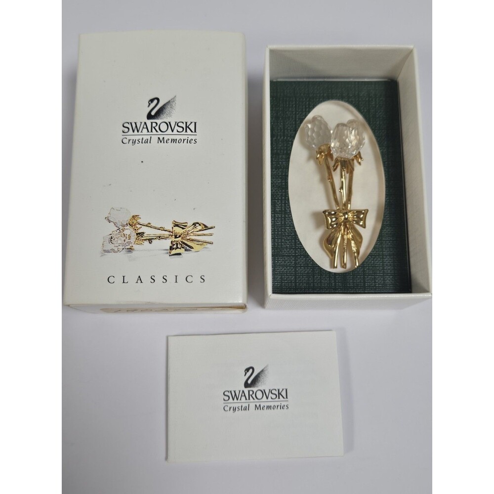 Swarovski Crystal Memories Bouquet 199479 Gold Plated Roses Retired w Box